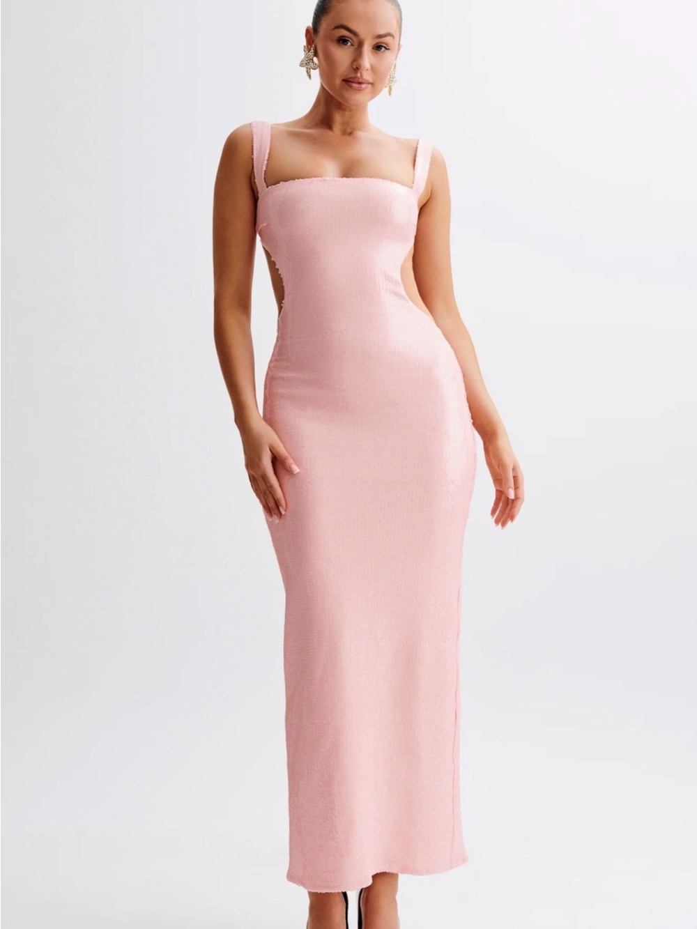 Meshki Blush Pink Backless Ribbed Maxi Dress
